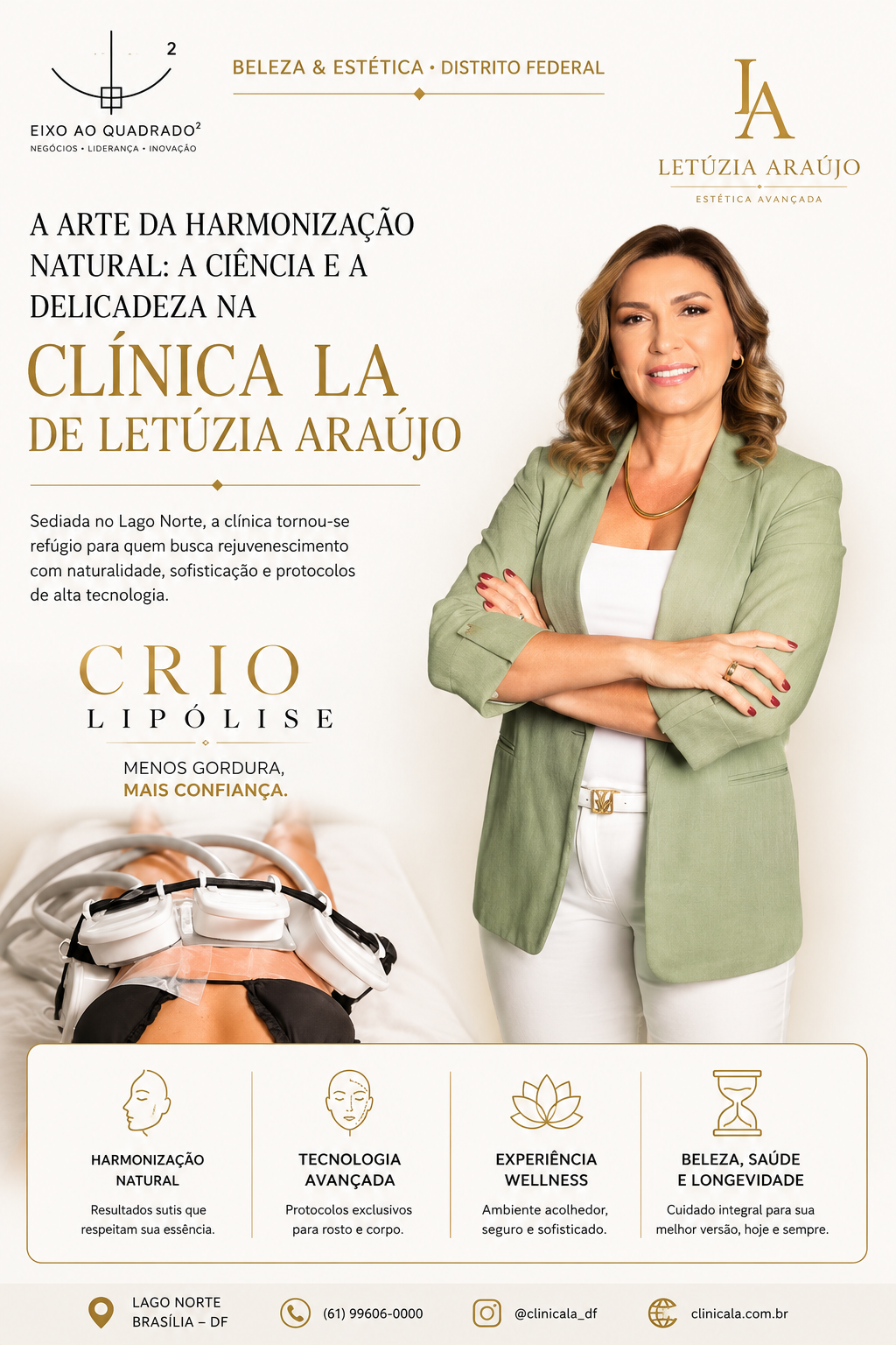 Resumo visual: A arte da harmonização natural — a ciência e a delicadeza na Clínica LA de Letúzia Araújo.